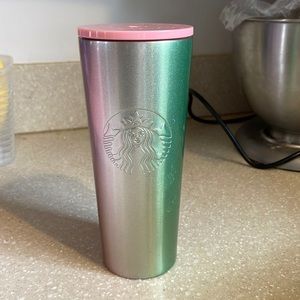 Pink and green Starbucks grande tumbler